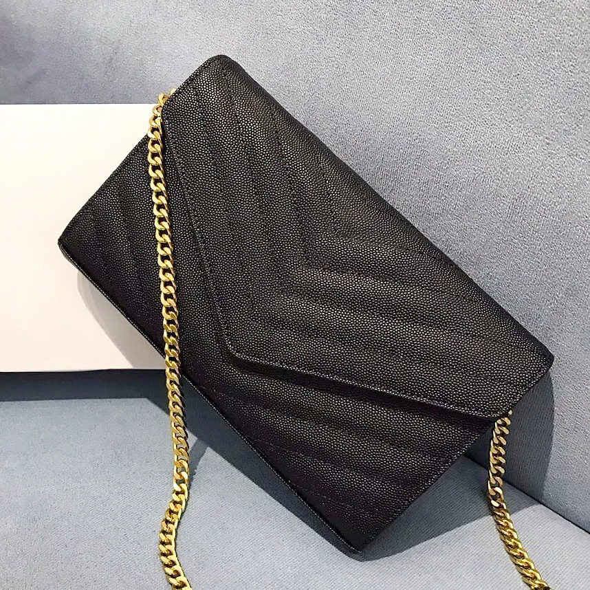

Luxury Designer caviar Genuine Leather envelope Bags Women's mens metal chain purse hobo bag mirror quality tote handbag black bag messenger Shoulder Crossbody Bag, Black black