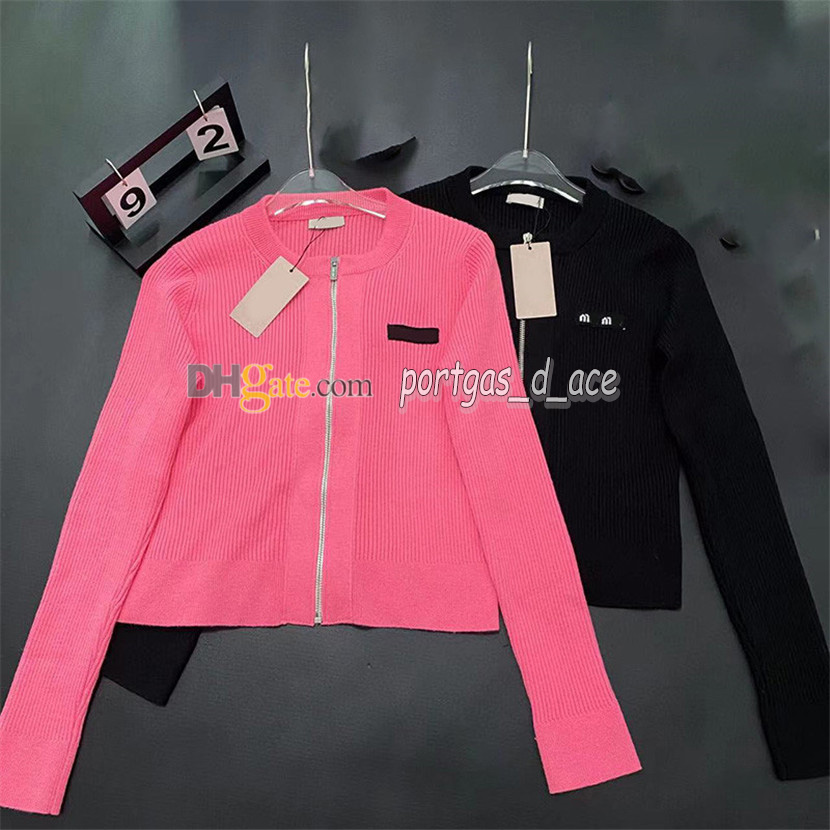 

Luxury Knitted Cardigan Women Coat Pink Black Long Sleeve Zipper Jacket Woman Charm Letter Design Tops Autumn Spring Jackets, Pink with lable ~