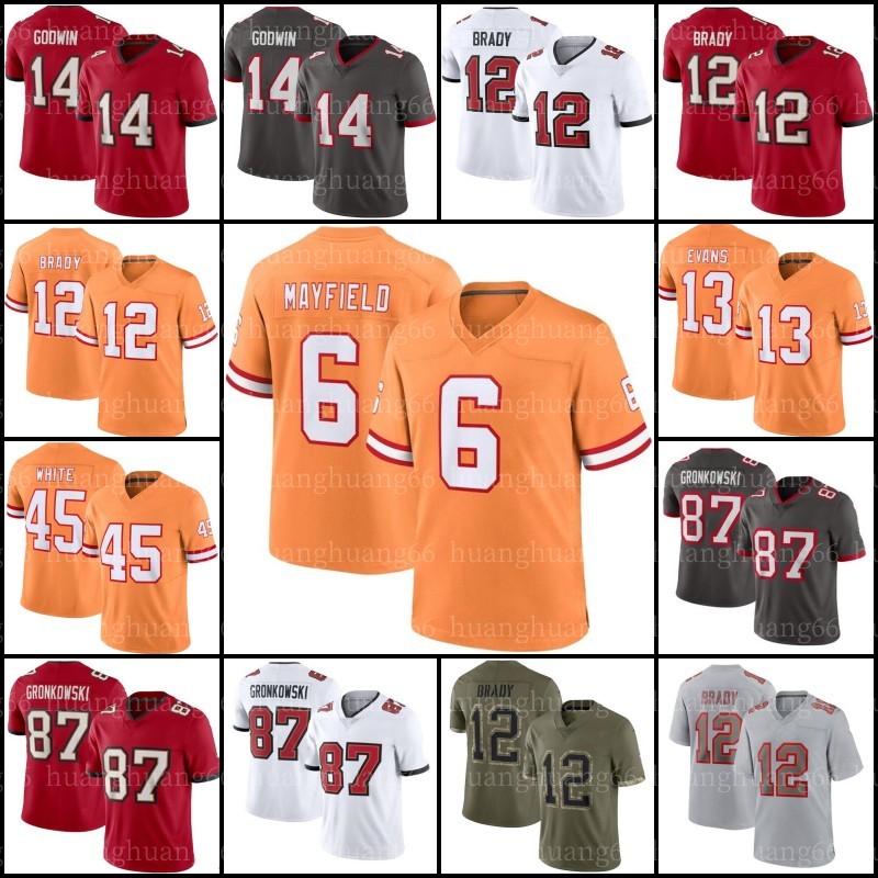 

6 Baker Mayfield Tom Brady Buccaneeres Football Jersey Mike Evans Devin White Chris Godwin Kyle Tampas Bayes Trask Antoine Winfield Jr. Carlton Davis Vita Vea, Men jersey