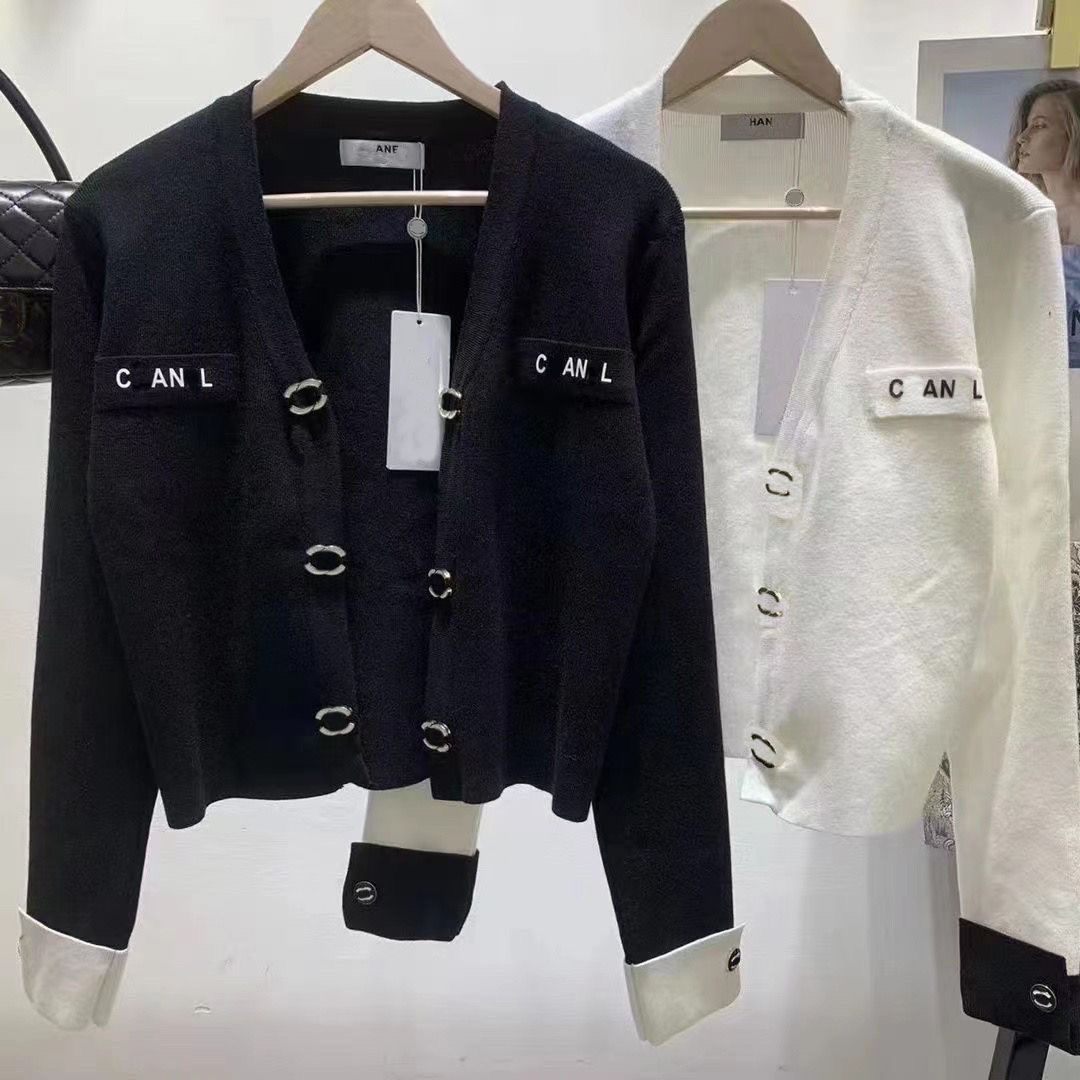 

Fall 2023 Designer Women's sweater Womens High-end luxury V-neck cardigan Cardigan CC letter print comfortable warm sweaters, Black