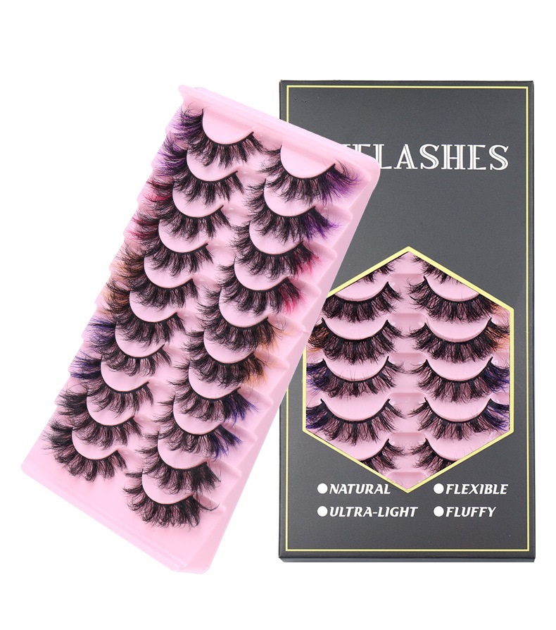 Handmade Reusable Curled Colored False Eyelashes Extensions Soft Light Multilayer Thick Mink Fake Lashes with Color Full Strip Eyelashes-image-885535698