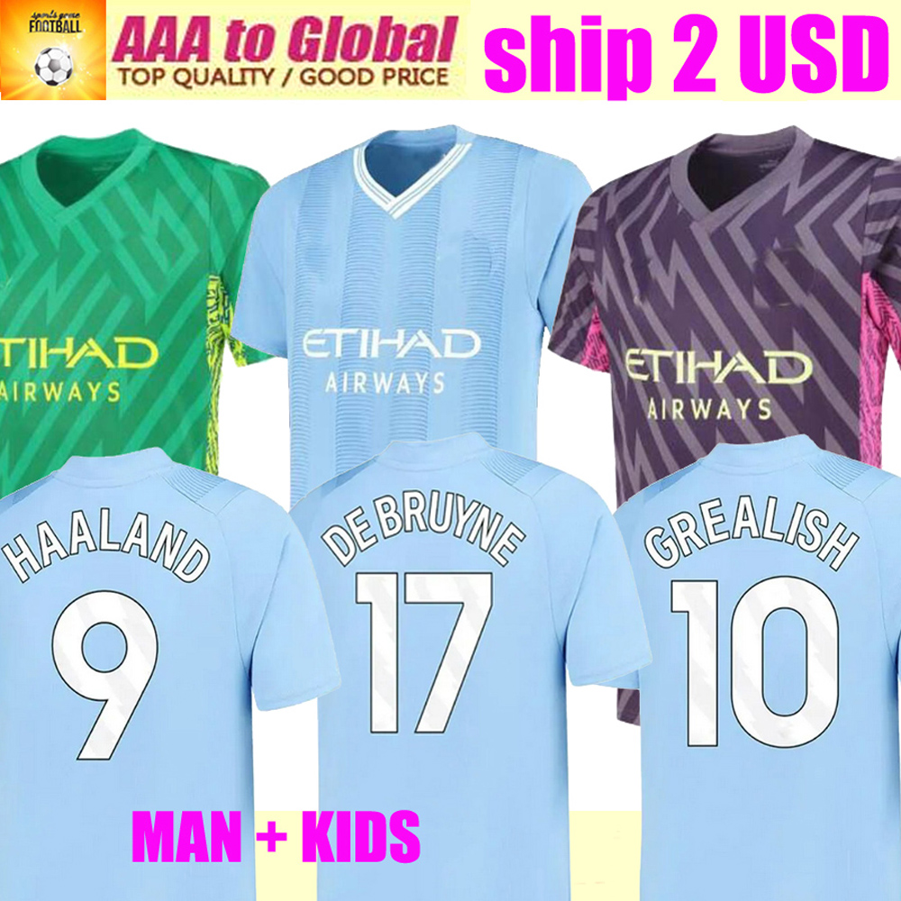 

HAALAND soccer jerseys 23 24 DE BRUYNE MAN CITIES GREALISH STERLING G. JESUS FERRAN MAHREZ MANCHESTERS foden 2023 2024 football shirt uniforms men kids kit, 23/24 gk green