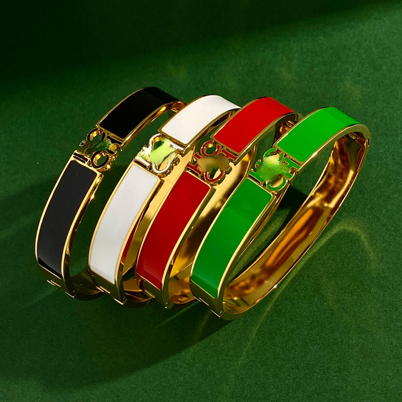 New Explosive Hollow Lettering Metal Texture Enamel Color Dripping Simple Multi-color Titanium Steel Bracelet-image-885444088