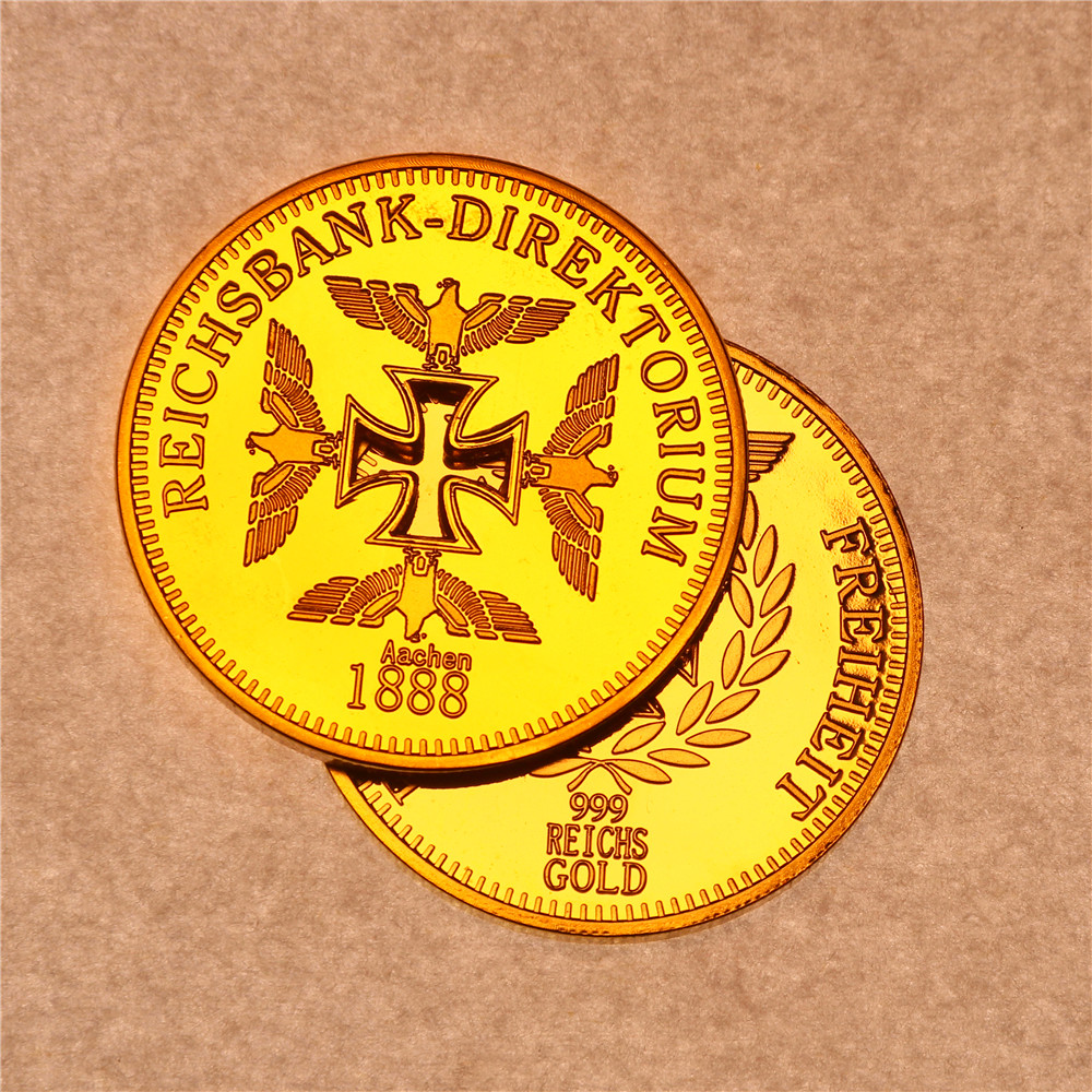 

24K Gold Clad Reichsbank Aachen 1888 Souvenir Coin Deutschland Zinc Cross Very Rare Gold Coin