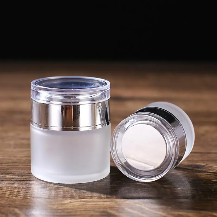 Frosted Glass Jar Cream Bottles Round Cosmetic Jars Hand Face Cream Bottle 20g-30g-50g Jars with Gold/Silver/White Acrylic Cap PP liner
