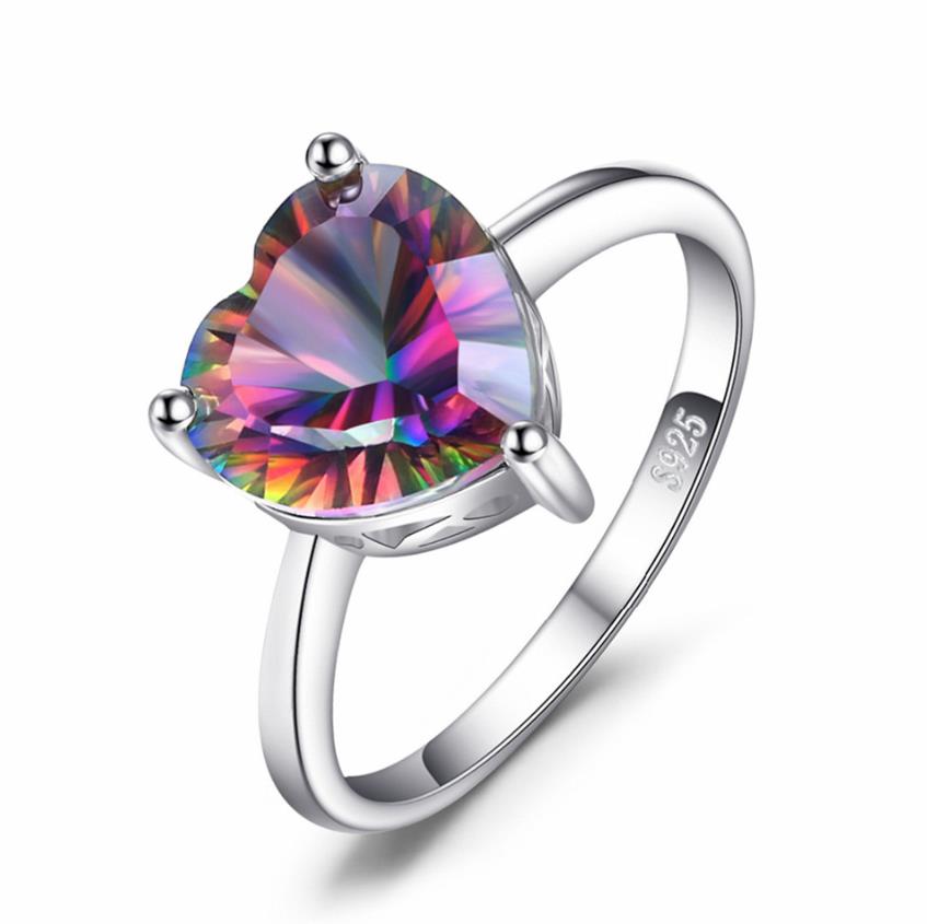 

Solitaire Ring Women Wedding Rings Love Heart Fire Mti-Color Rainbow Natural Mystic Topaz Sier Cubic Zirconia Jewelry Drop De Vipjewel Dhock