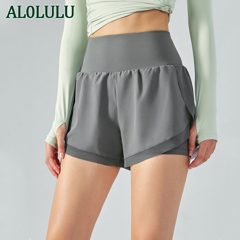 

AL0LULU Yoga Summer Women's Sexy High Waist Shorts Mesh Breathable Moisture Absorption 3-color Sports Fitness Running, Black