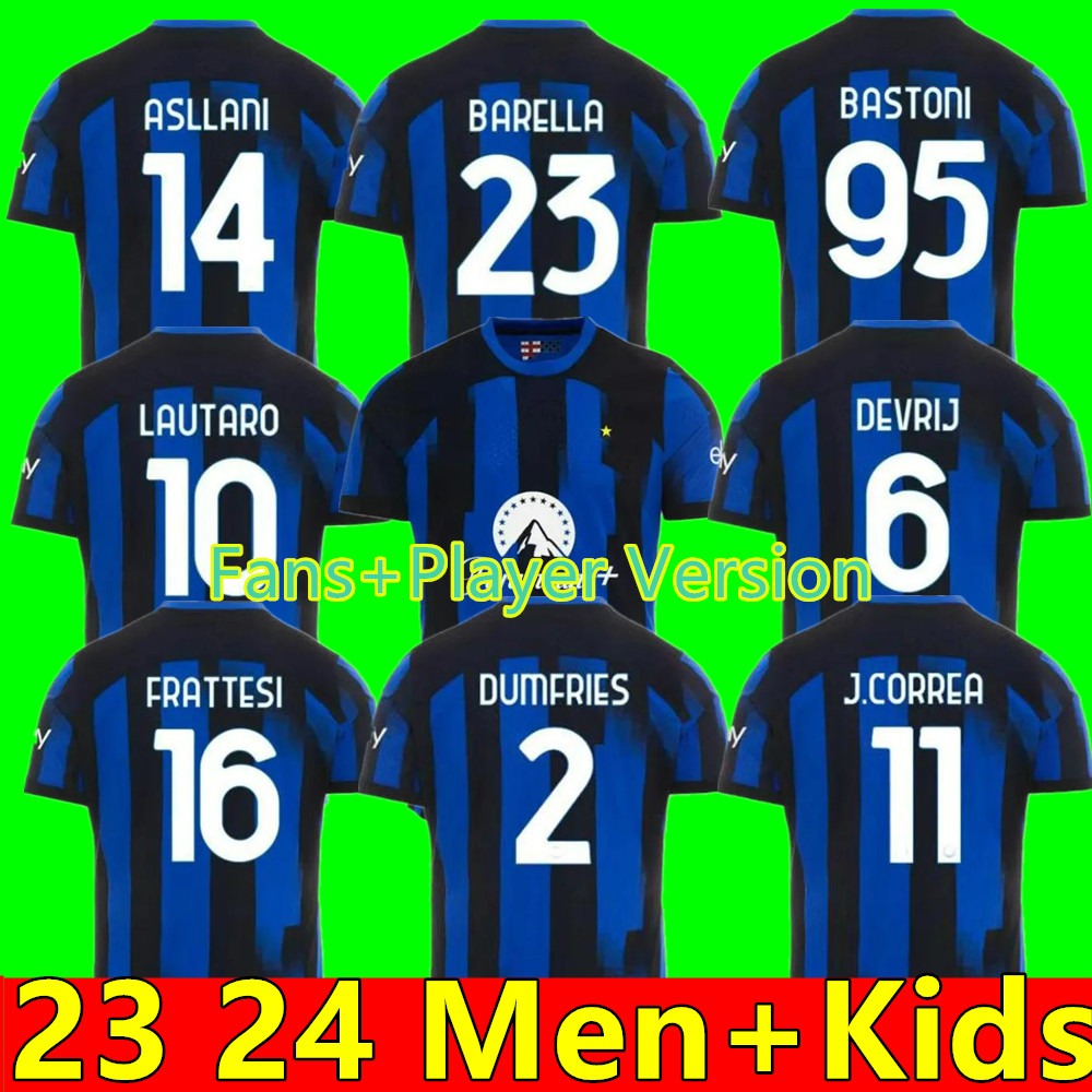 

23 24 LUKAKU InterS LAUTARO Milans soccer jerseys ANNIVERSARY CORREA DZEKO BARELLA ASLLANI FRATTESI 2023 2024 BROZOVIC Home football shirt uniforms men kids kit, 23/24 adult home+champion patch