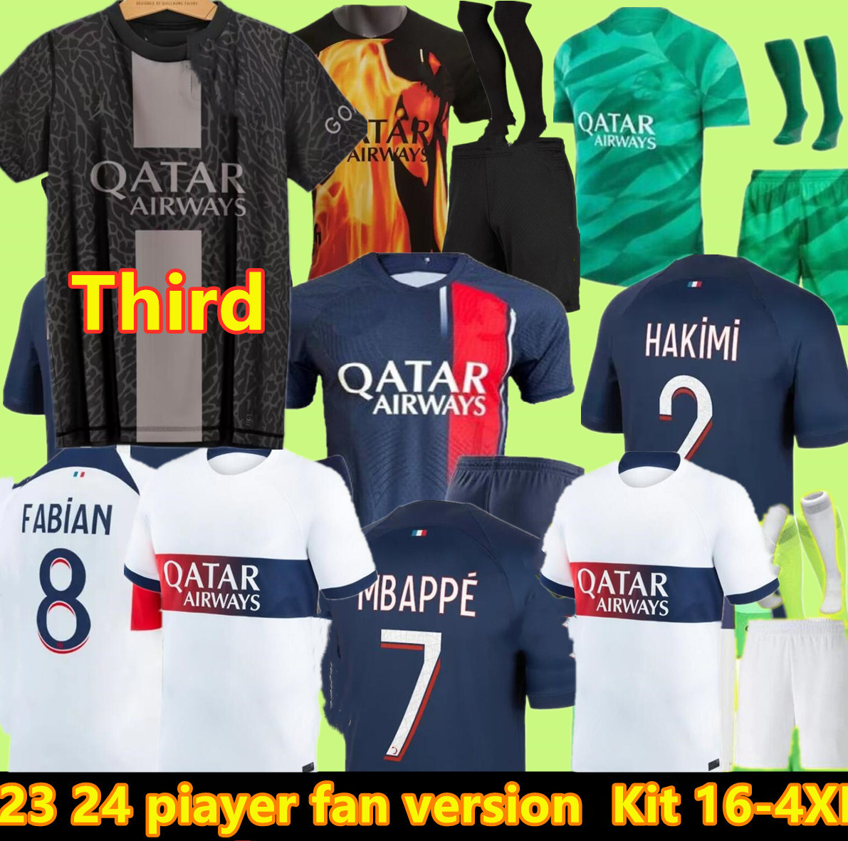 

adults kids 23 24 PSGs MBAPPE Third soccer jerseys 2023 2024 DI MARIA WIJNALDUM SERGIO RAMOS HAKIMI fourth Maillots football kit ICARDI VERRATTI third 4TH 3XL  118, Player version