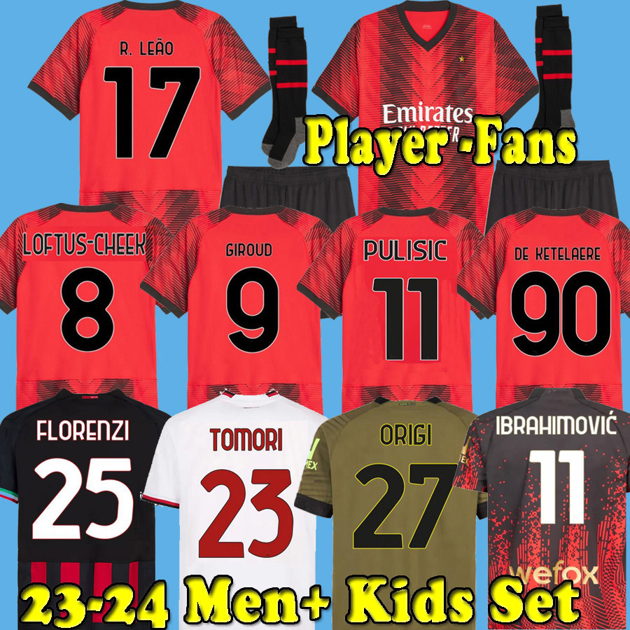 

23/24 AC MILANS Pulisic LOFTUS-CHEEK GIROUD Soccer Jerseys 2023 THEO BRAHIM 4th Shirts ROMAGNOLI R.LEAO .CASTILLEJO KESSIE SAELEMAEKERS Football 23 24 Fans player set, Player verison 22 23 fouth