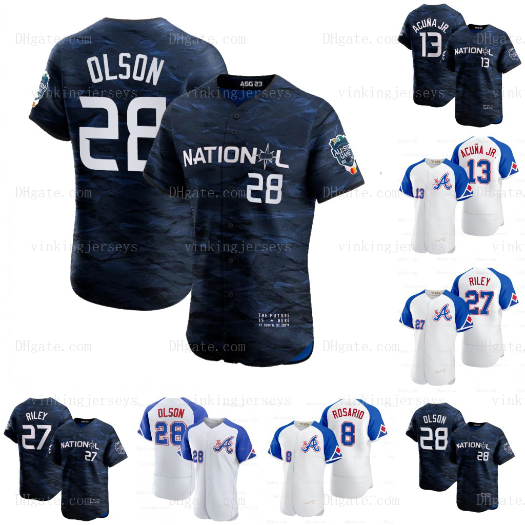 

Atlanta Austin Riley Baseball Jerseys 2023 All Star Game Ronald Acuna Jr. Michael Harris II Eddie Rosario Sam Hilliard Matt Olson Orlando Arcia Murphy City Connect, Black