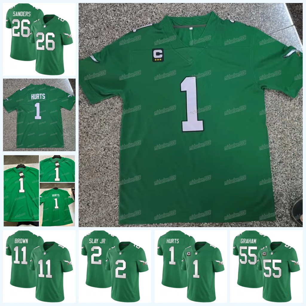 

2023 Kelly Green Jalen Hurts Jersey Eagles AJ Brown Nolan DeVonta Smith DAndre Swift Jalen Carter Brandon Graham Haason Reddick Lane Johnson Darius Slay Jr