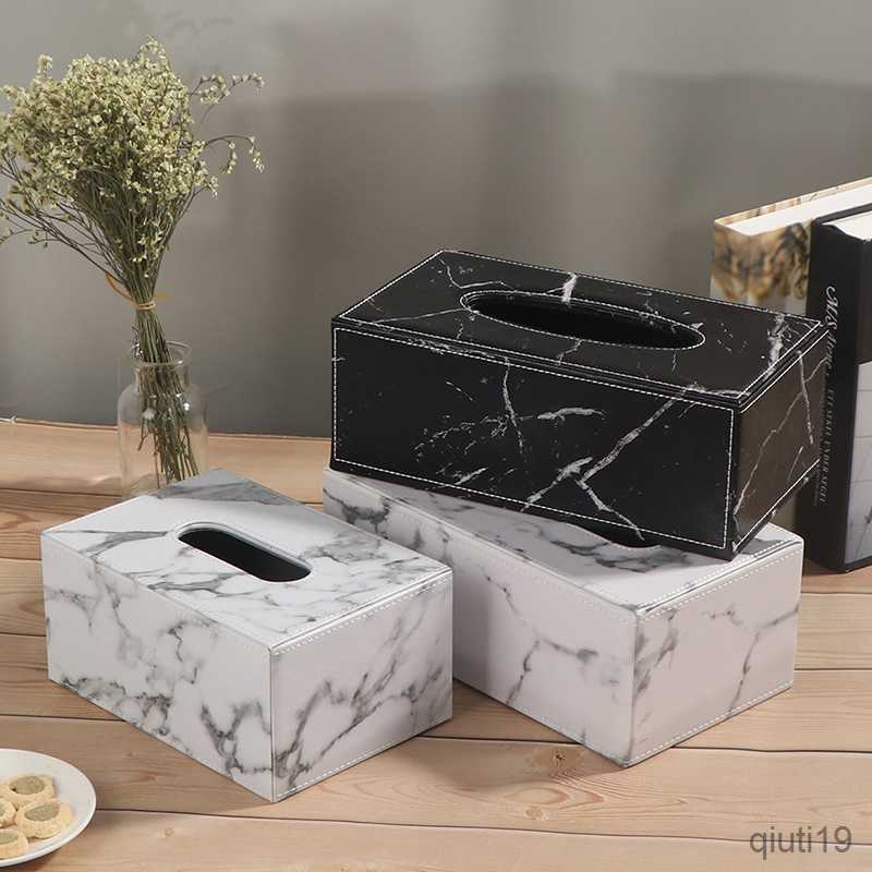 Tissue Boxes Napkins Ever Perfect Modern Marble Rectangle Faux Leather Tissue Box Napkin Toilet Paper Holder Case Dispenser Home Decoration L2605-image-885497024