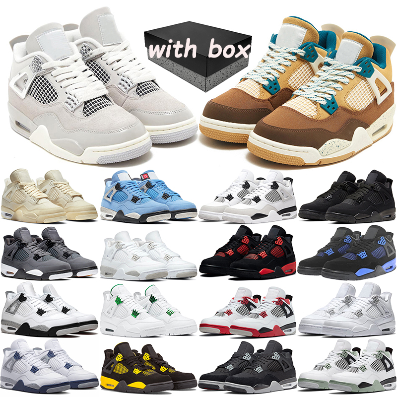 

with box basketball shoes men women 4 4s designer Military Black cat Seafoam sail university blue thunder Moments lighting cactus jack bred cool grey sports trainer, #46