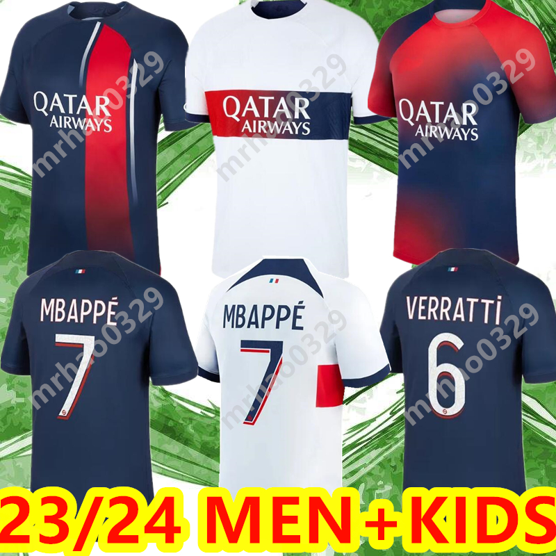

3XL 4XL 23 24 PSGs MBAPPE soccer jerseys 2023 SERGIO RAMOS LEE KANG IN MARQUINHOS VERRATTI KIMPEMBE Maillots de football shirt ICARDI DRAXLER kids kit uniforms, 23/24 home kids