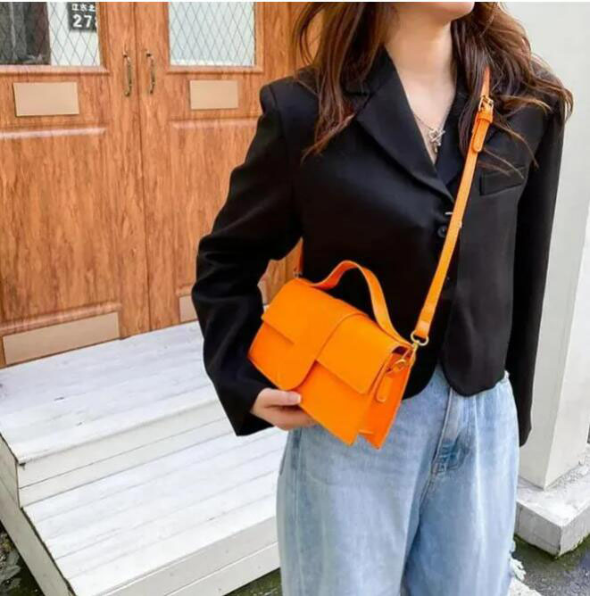 

Women's bag 2023 spring new solid color fashion long portable shoulder bag size 24cm, Black 24*6*14