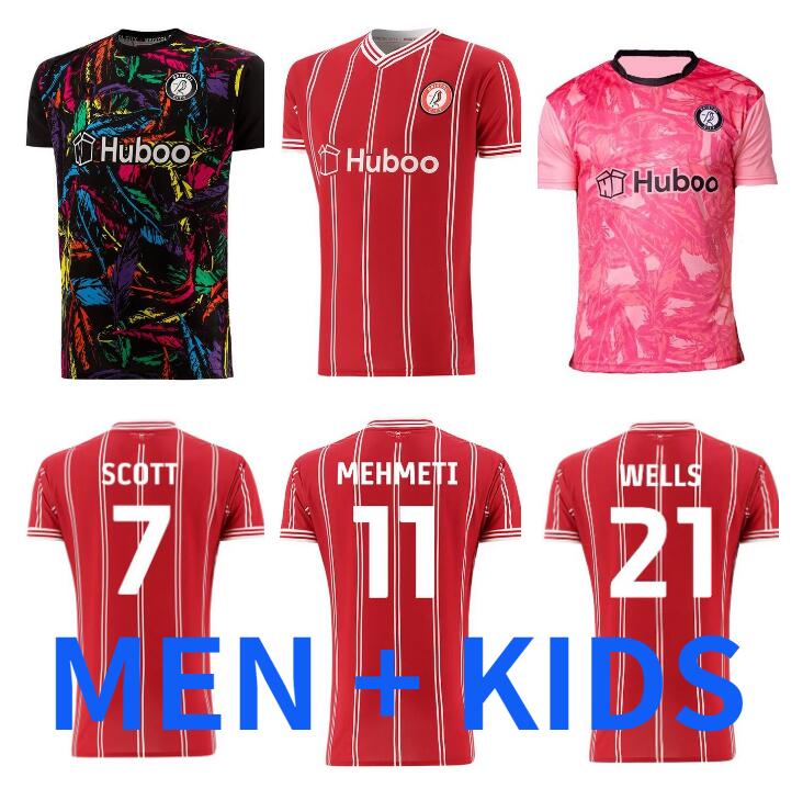 23 24 Bristol City Soccer Jerseys 2023 2024 Home Red Away Blue The Robins Paterson Wells Weimann Camisetas de Futbol Football Shirts Uniforme Men