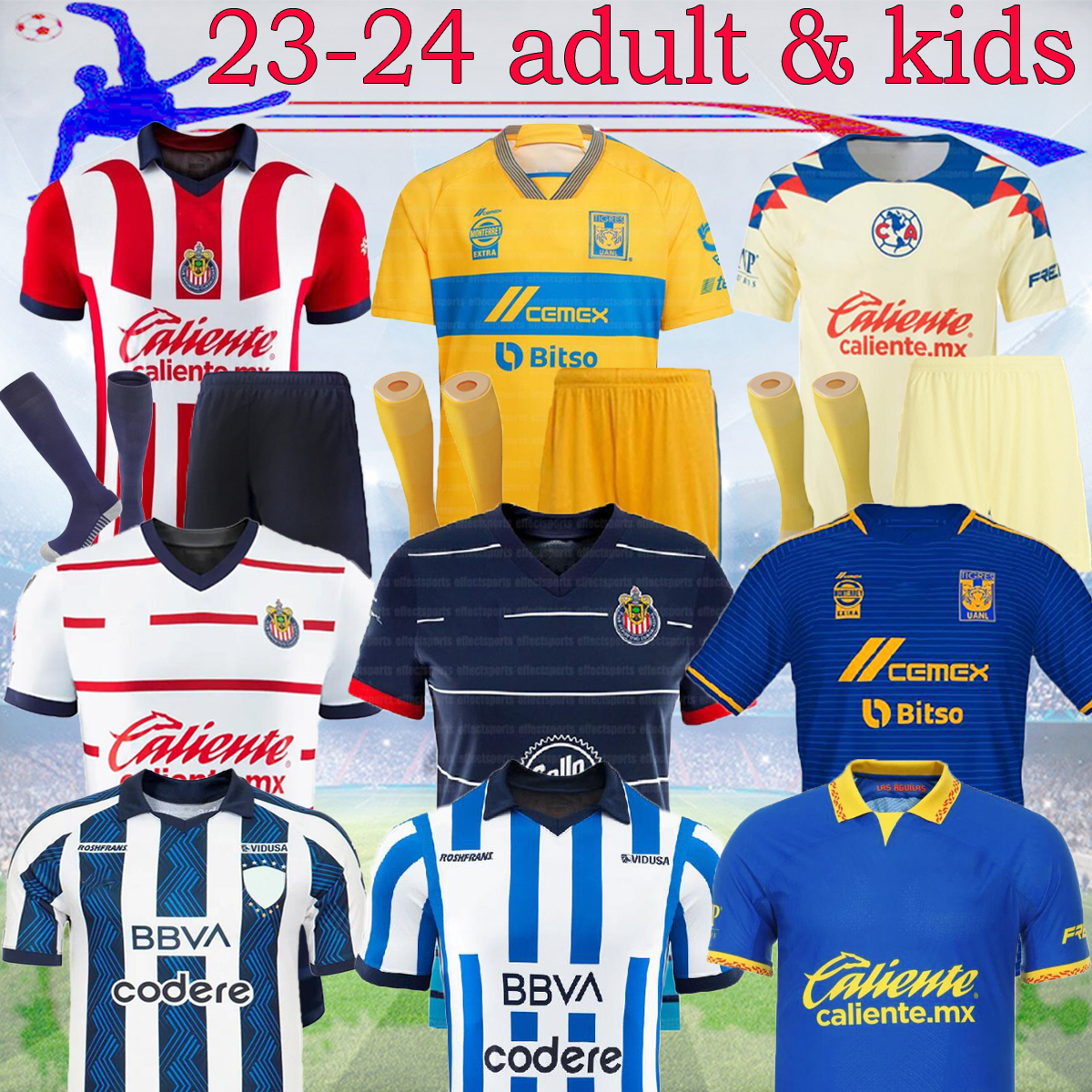 

Liga MX 23-24 Tigres UANL Soccer Jerseys 2023 Chivas Club America AQUINO c.salcedo Gignac adult kids kits VARGAS Home away Tercer Mexico Pizarro Football Suit 16-4XL, 23-24 unam