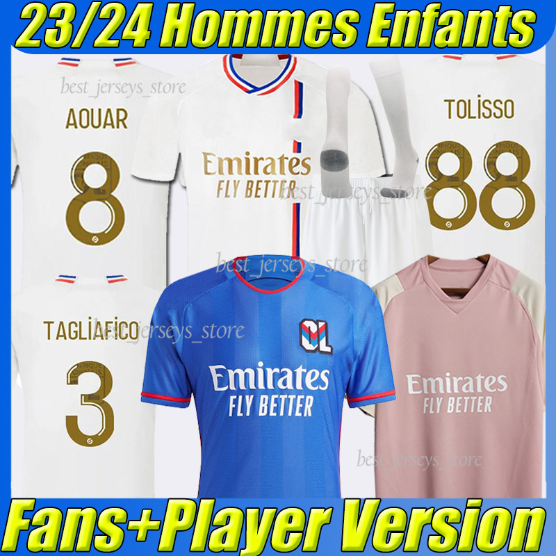 

23/24 Maillot de foot LyOn Soccer Jerseys LACAZETTE CAQUERET OL AOUAR DEMBELE CHERKI BARCOLA men kids Kits sock Full sets football shirts 2023 2024 fans player version, 23-24 home