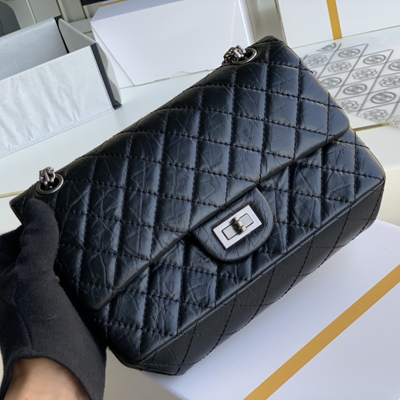 

Aged Calfskin 2.55 Handbag Designer Flap Bag 24CM Shoulder Bag 10A Chain Crossbody Bag With Box C021, Silver