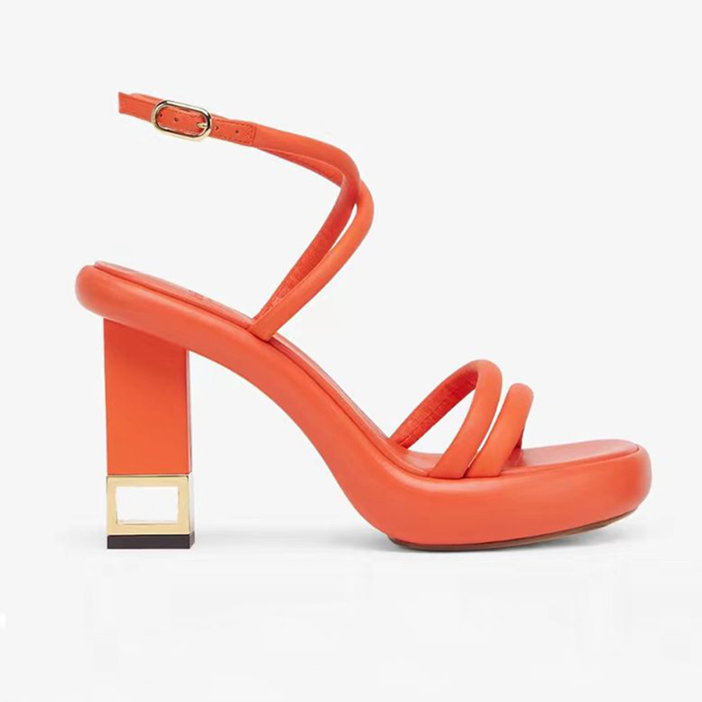 

Orange chunky Heels Platform sandals 9cm high-heeled sandals open toes thin Double Twisted bands Ankle-strap lambskin leather sandal women luxury designer shoes, White