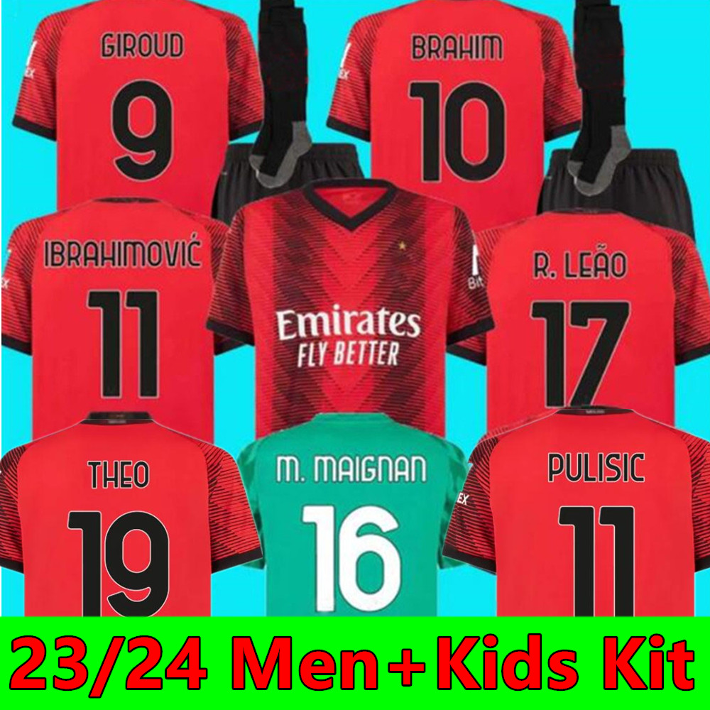 

23 24 PULISIC GIROUD soccer jerseys IBRAHIMOVIC football shirt 2023 2024 TONALI REBIC Camiseta Ac Milans KJAER THEO BRAHIM R.LEAO Men Kids Kit set uniforms Origi, 22 23 home kids
