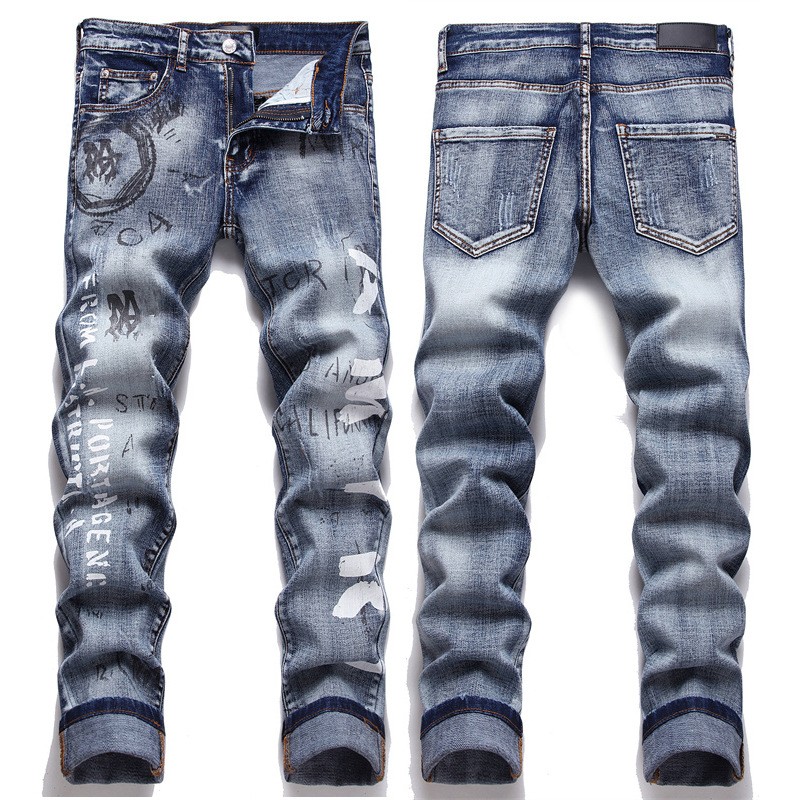 

Mens Designer Jeans Distressed Letter printing Ripped Biker Slim Jeans Fit Motorcycle Bikers Denim For Men Fashion Mans Hip Hop High quality Pants, 606