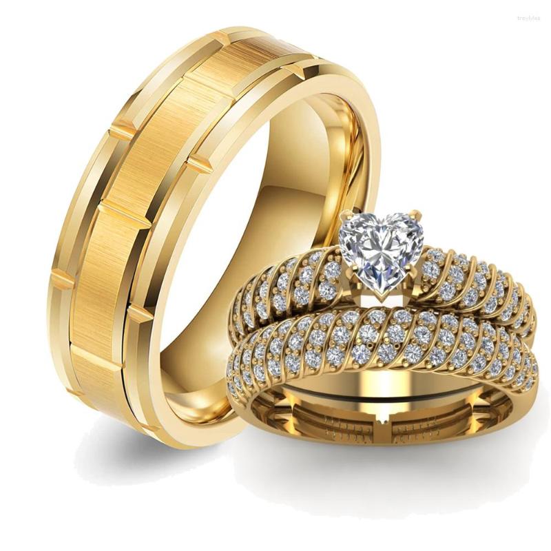 

Cluster Rings 2023 Couple Women Exquisite Rhinestones Zirconia Set Trendy Men Stainless Steel Ring Fashion Jewelry For Lover Gifts