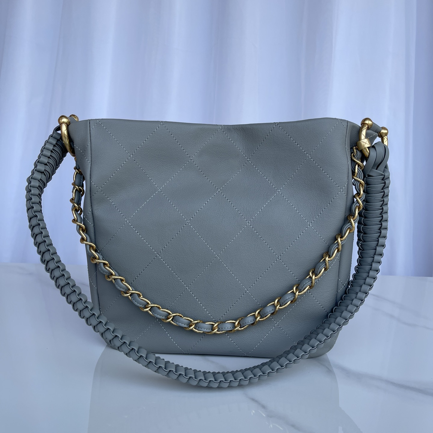 

10A Designer Bag Calfskin Totes Genuine Leather Diamond Lattice Bucket Handbags High Imitation Handmade, Black