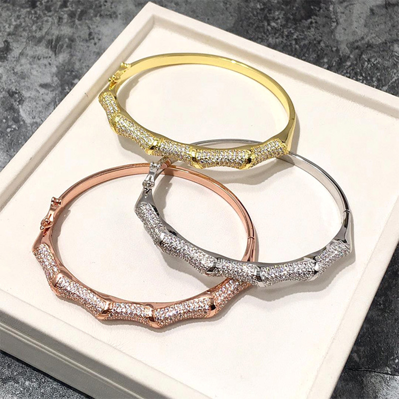 Fashion Trend Design Bracelet Retro Chinese Style Bamboo Knot Bracelet Bamboo Semi-diamond Gold Plated Personality Bracelet Tide-image-886083469