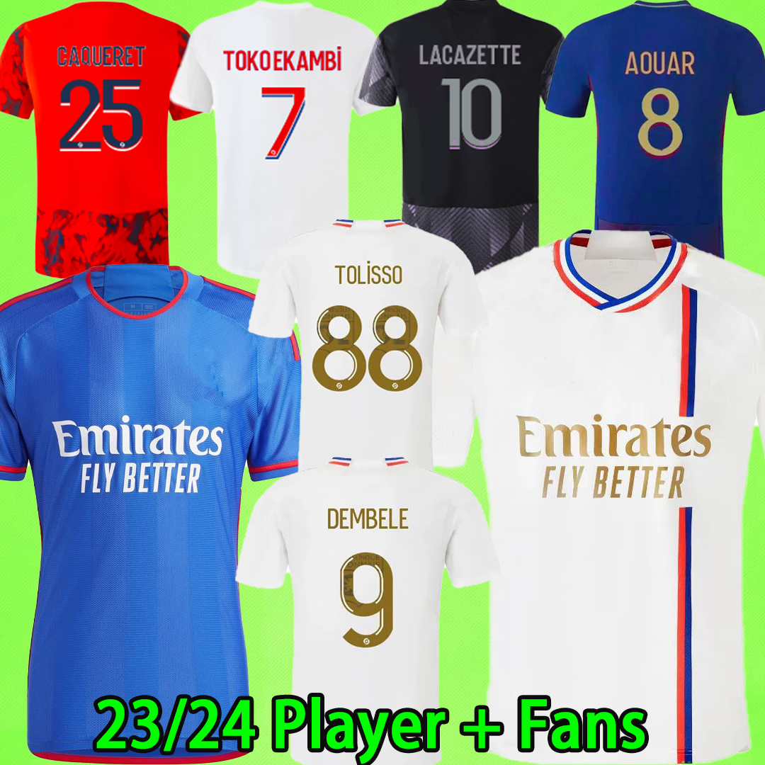 

2023 2024 lyon Soccer Jerseys DEMBELE OL FAIVRE CHERKI TOKO EKAMBI Maillot de foot 23 24 OLympIque AOUAR lyonnaIs football shirts kids kit Fans Player version uniform, 22/23 fans version