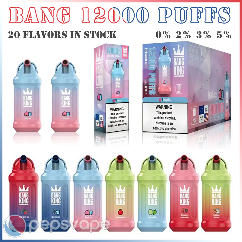 

Original Bang King 12000 Puffs Disposable Vapes Pen 12k E Cigarette 0% 2% 3% 5% Level Vaporizer 650mAh Rechargeable Mesh Coil 23ml Pre-filled Pod New 24 flaovrs