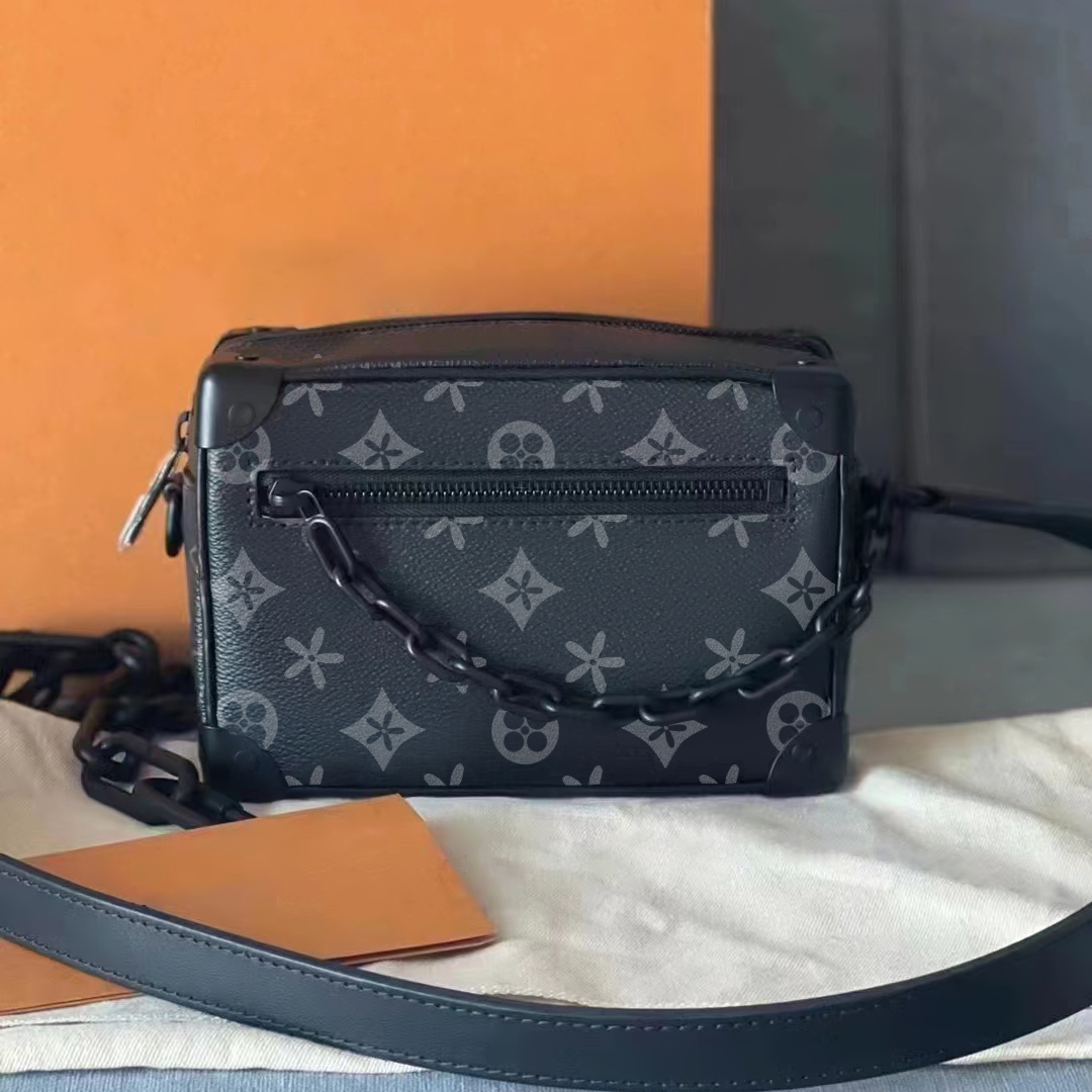 Vintage Mini boîte de coffre souple Femmes même sac M44735 Sacs à main d'embrayage en cuir véritable Designer Zipper Hommes Sacs à fleurs noires