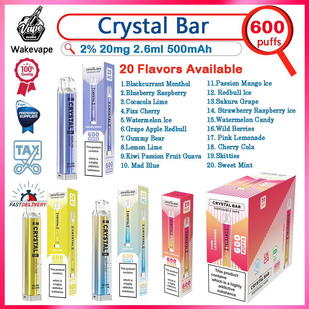 

Authentic SKI Crystal Bar 600 Puff Disposable Vape Pen 20mg Mesh Coil Tech E Cigarettes 500mAh Battery 20 Flavors In Stock 0% 2% 5% Capacity 2.6ml Pre-filled Pod VS Sky Ske