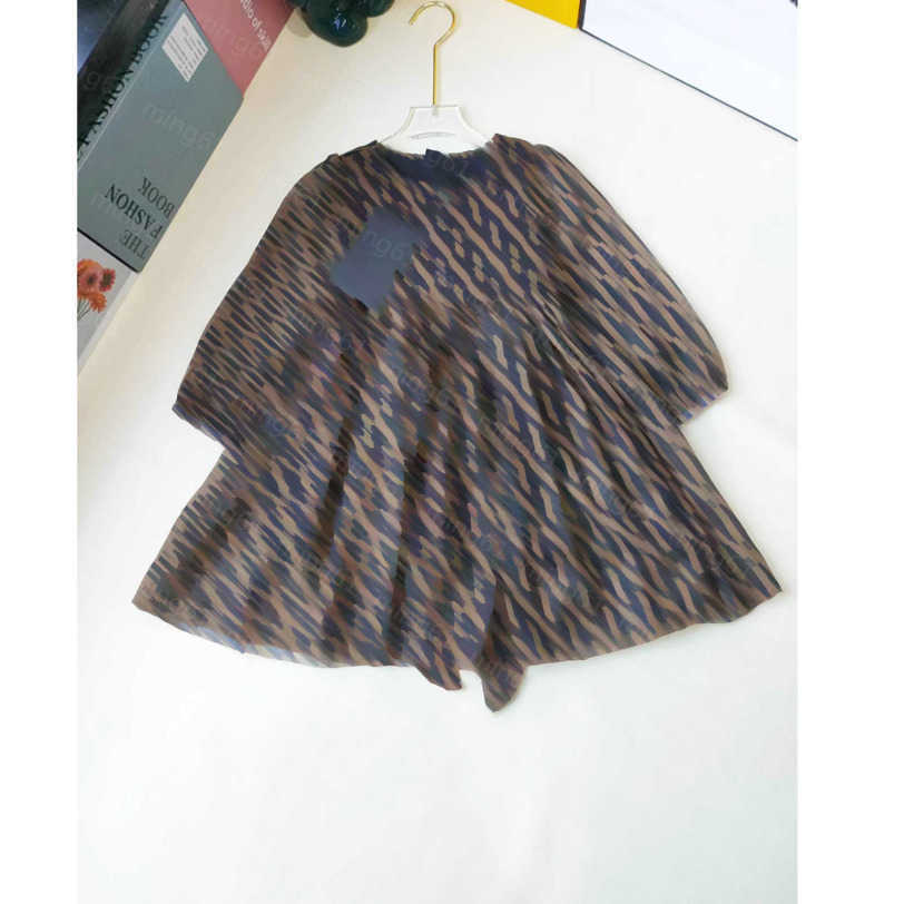23ss girls dress kids designer clothes Girl dresses Spring and autumn new double F printing gauze long-sleeved dress High quality kids clothes a1-image-886224978