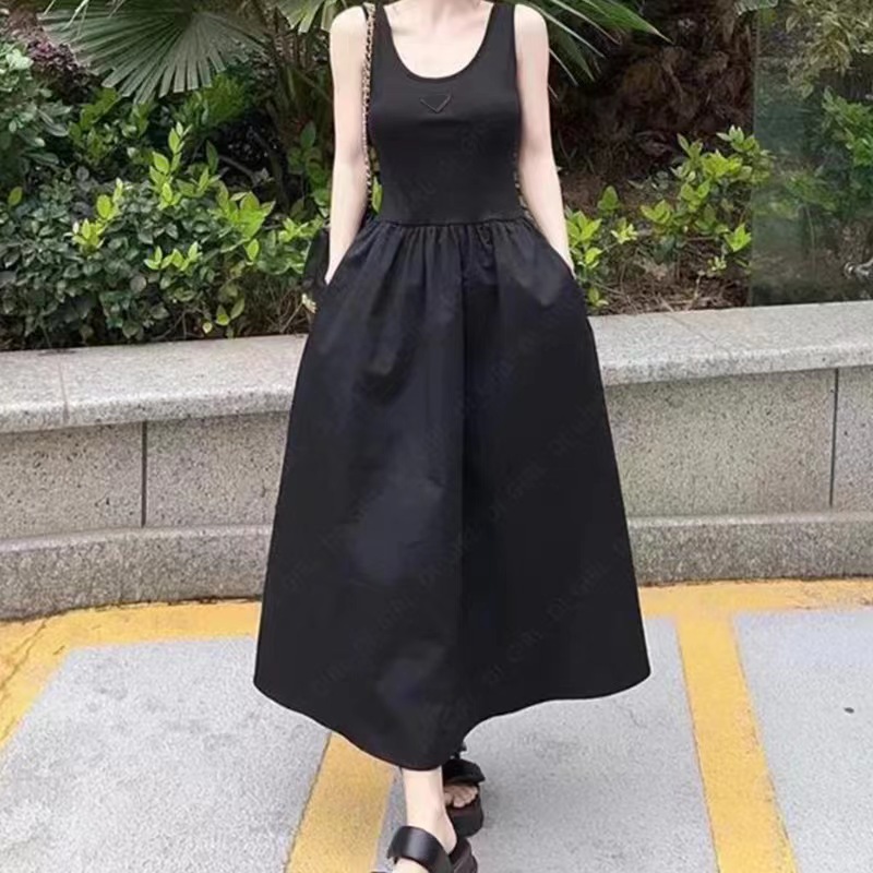 

Womens Casual Dresses Designer U-neck Skirt Summer Fashion Classic Letter Long Skirt Woman Clothes, Black