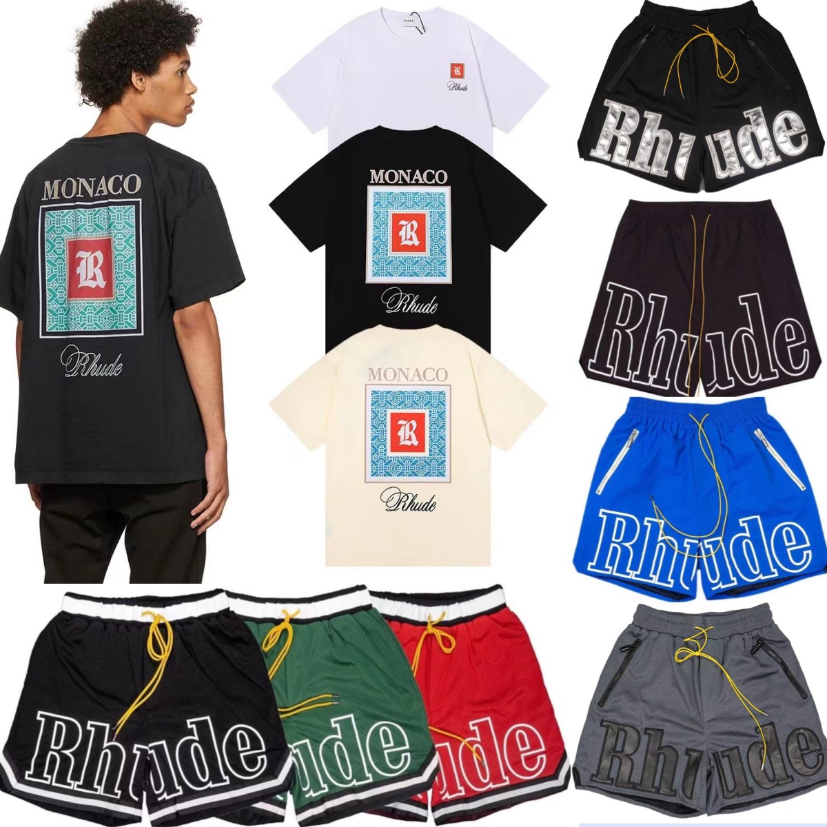

Rhude shirt designer shorts rhude shorts summer fashion beach pants Short Sleeves Shirts Casual t shirt Rhude Tees blue black pants Mesh Shorts tops tracksuit pants