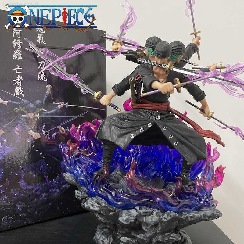 Anime Manga 30cm One Piece Roronoa Zoro Anime Figure Gk Three Heads And Six Arms Nine Knives Flow Ashura PVC Action Figurine Model Doll Toys L230-image-886339297