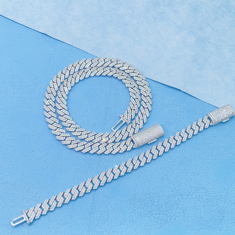 10mm 16-24 pouces S925 Sterling Silver Pass Test Moissanite Chaîne Cubaine Collier 7-9 pouces Bracelet Liens Bijoux Pour Hommes Femmes Beau Cadea