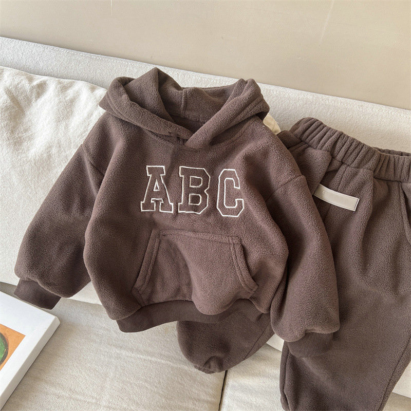 Kids Clothing Sets Warm Pullover Letter Hooded Sweatshirts Casual Fleece Tracksuit Childrens Designers Clothes Boys Top Pants H251208-image-1087662637