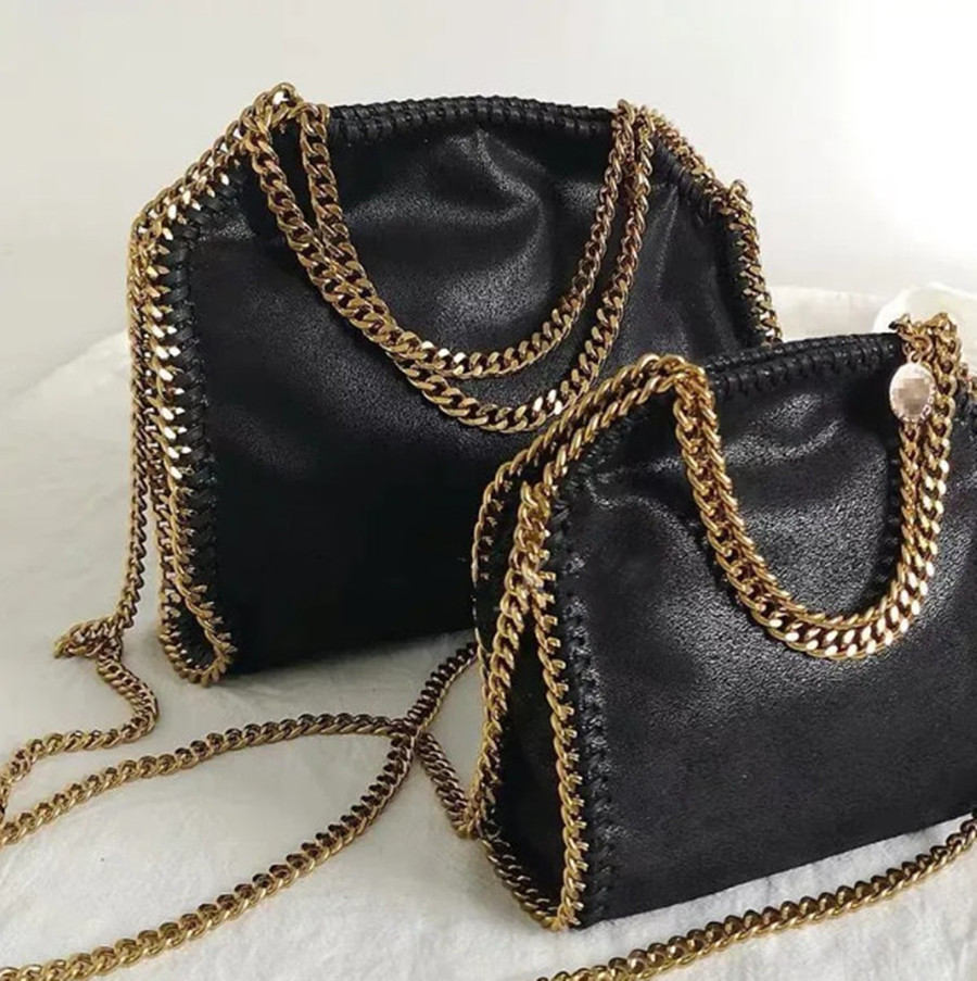 

HOT 2023 New Fashion women Handbag Stella McCartney PVC high quality leather shopping bag, Black tassel/silver chain