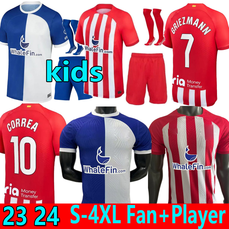 

S-4XL Fans Player Atletico Madrids soccer jerseys GRIEZMANN 23 24 120th anniversary 2023 2024 M.LLORENTE KOKE SAUL Correa LEMAR football shirt men kids kit uniforms, Kids 2