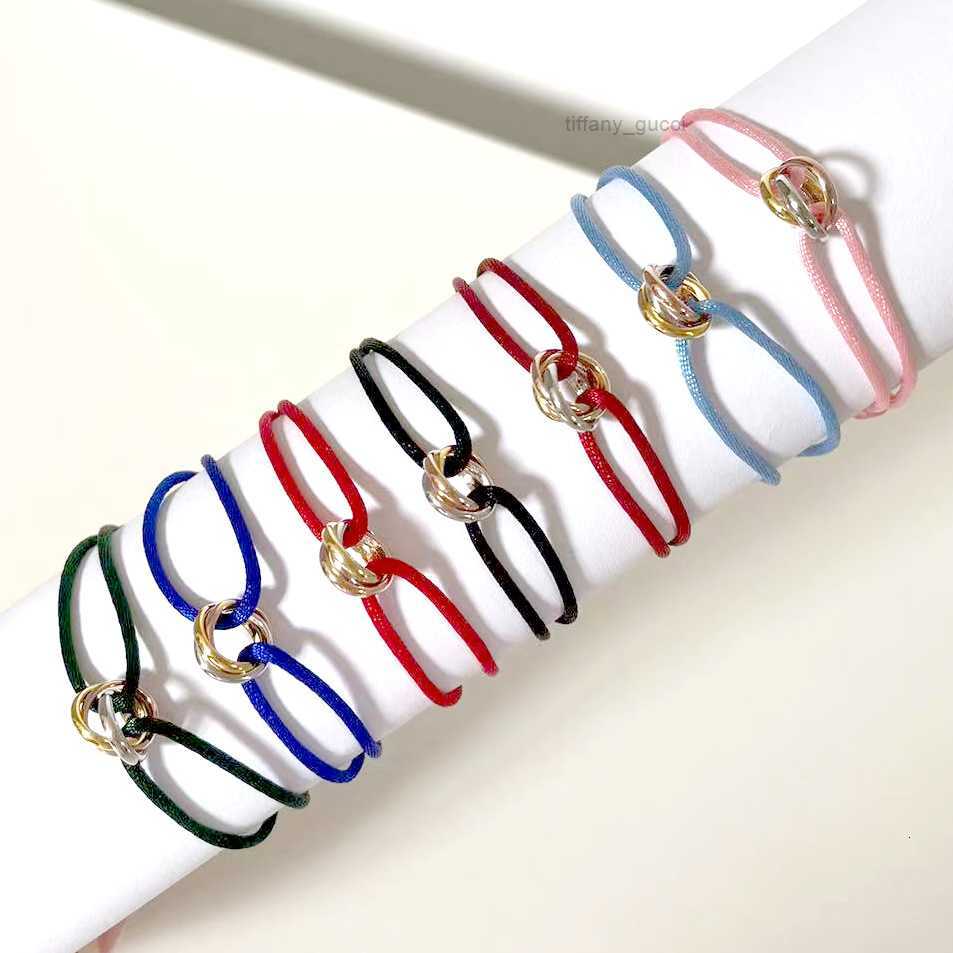 Bijoux de créateur Trois cercles Bracelets à breloques Couple Bracelet en acier inoxydable Corde à main tricyclique Noir Rouge Rose Bleu Plusieur