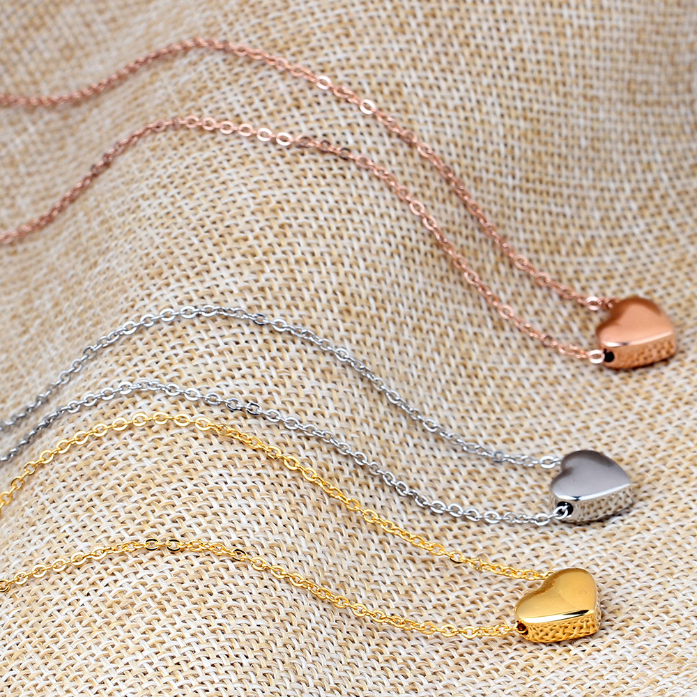 

3 Colors Girls Love Necklaces Gold Plated Heart Shaped Pendant Clavicle Chain Necklace Solid Love Bangle Bracelets Fashion Stainless Steel Jewelry M824, Sliver