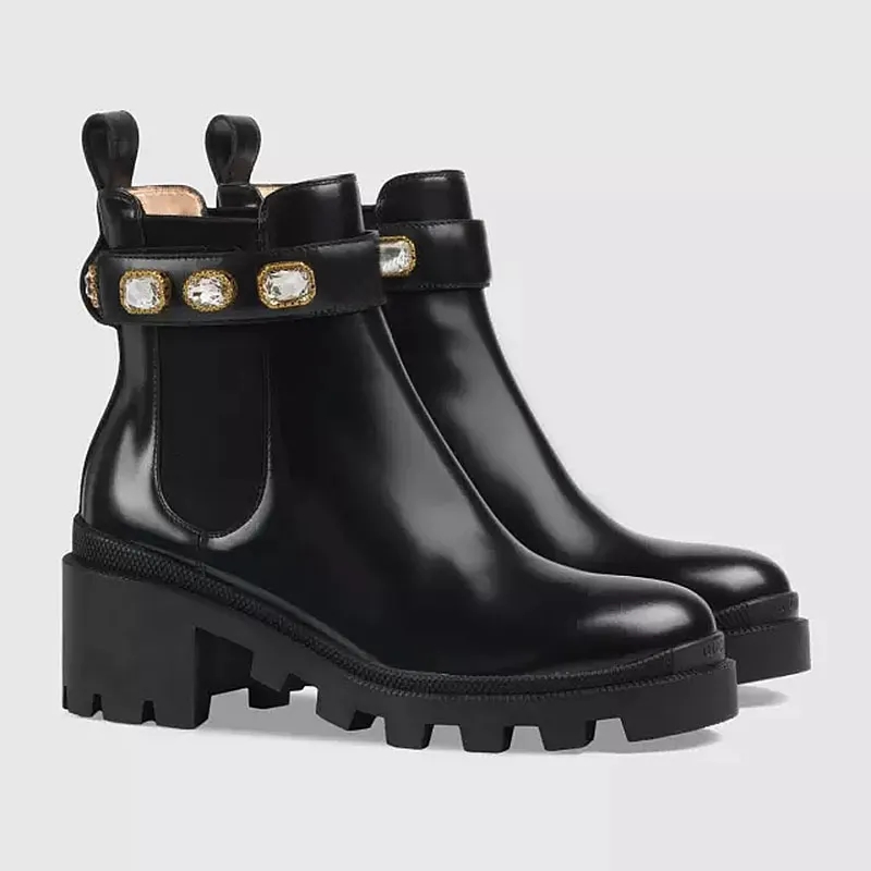 Luxury Rhinestone Martin Desert Boot Woman Designer Boots Embroidery Bee Flamingos Love Arrow Real Leather Medal Non-Slip Winter Bottes Shoes-image-886687685