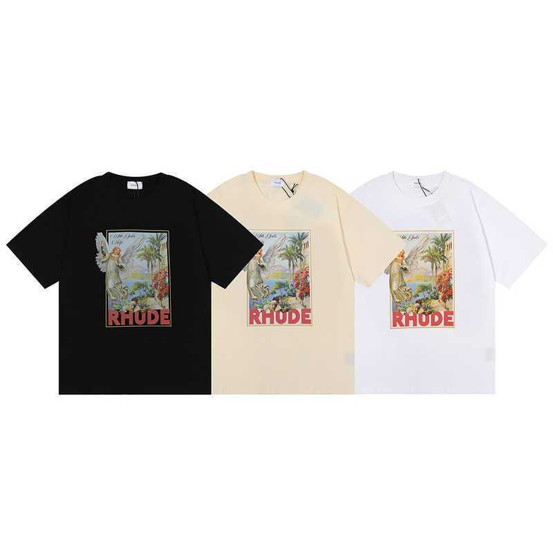 

Designer Fashion Clothing Tees Hip hop TShirts Rhude High Street Trend Brand Summer Leisure Angel Virgin Painting Men's Women's Loose T-shirt Loose Streetwear, White