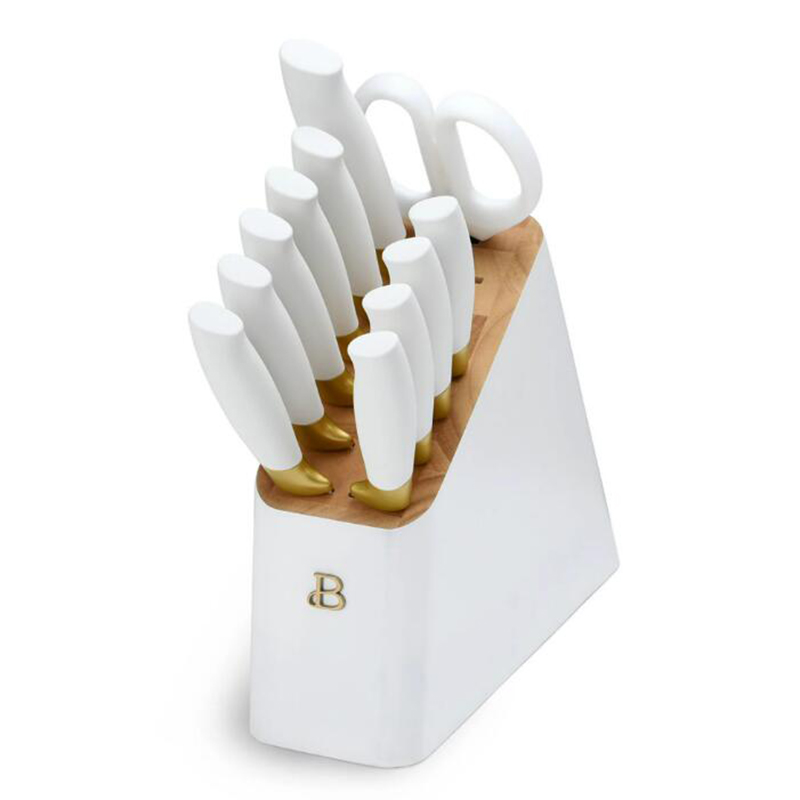 12 Piece Knife Block Set with Soft-Grip Ergonomic Handles White and Gold-image-873890388