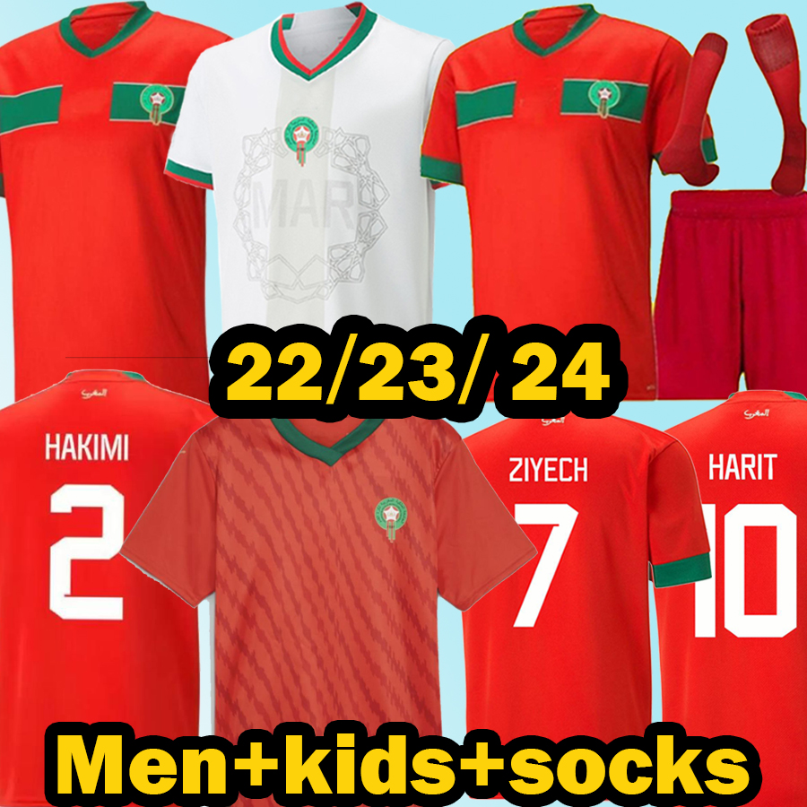

20222023 Moroccan soccer jerseys HAKIMI Maillot marocain ZIYECH EN-NESYRI HARIT SAISS IDRISSI BOUFAL 22/23 home away men kids kit jersey Maroc national team, 22-23 away