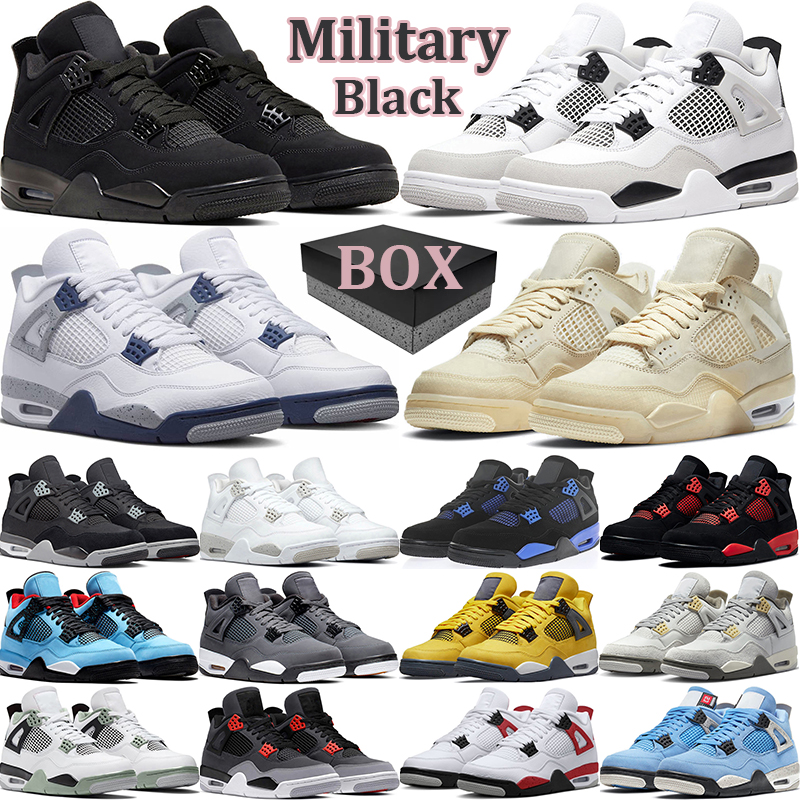 

With Box 4s mens basketball shoes 4s military black cat red thunder midnight navy white oreo 4 sail men trainer size 5.5-13 sneakers, # 12