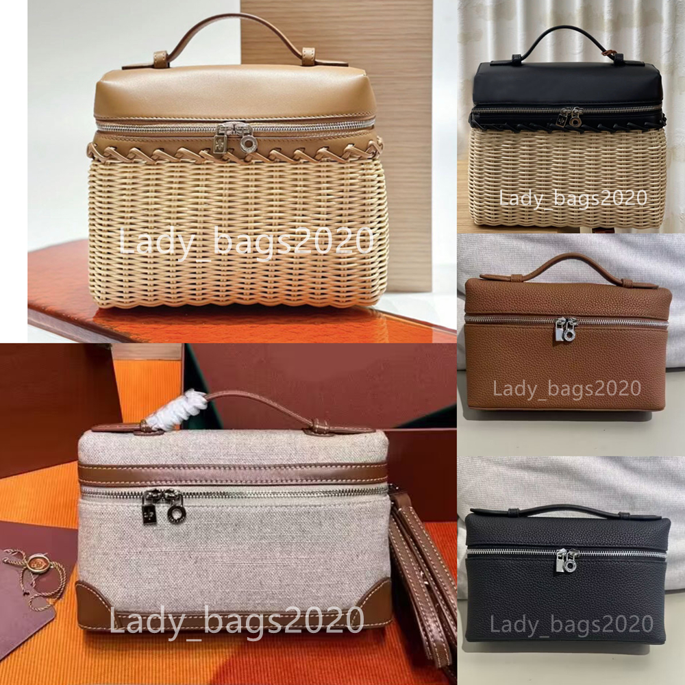 

Loro Piana L19 Lunch Box Bag LP Women Bamboo Woven Bag Designer Makeup Bag Genuine Leather Handbags Canvas Ostrich Stranded Handbag Two Way Shoulder Crossbody, As pic 17-grey